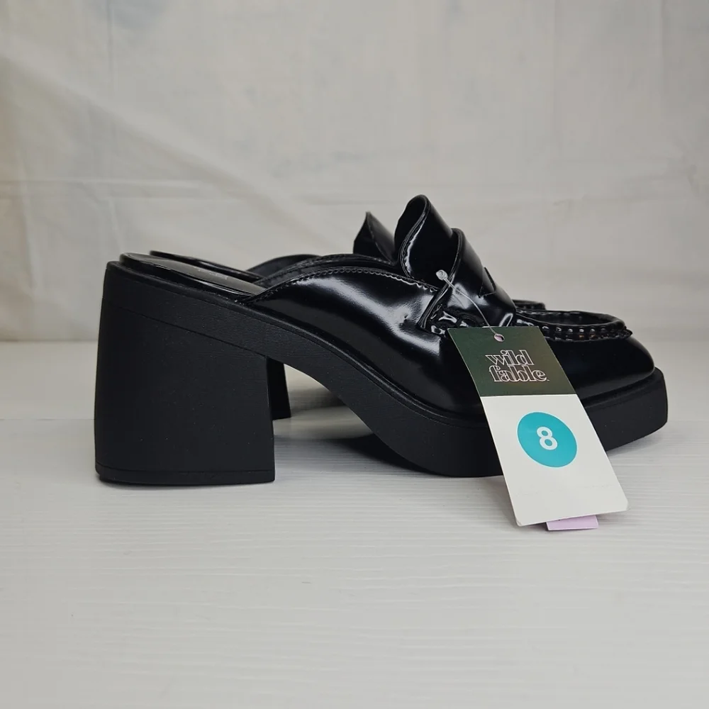 WILD FABLE Women's Eileen MuleHeel Chunky Block Elegant Platform Black Sz 8
